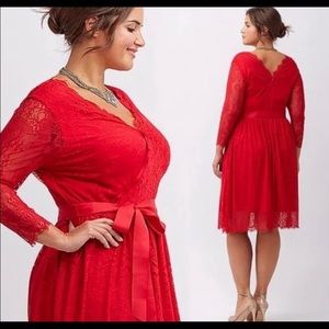 Lane Bryant Red Lace Surplice Top Dress
